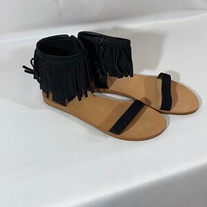 KATE SPADE ALEX SANDALS BLACK FRINGE